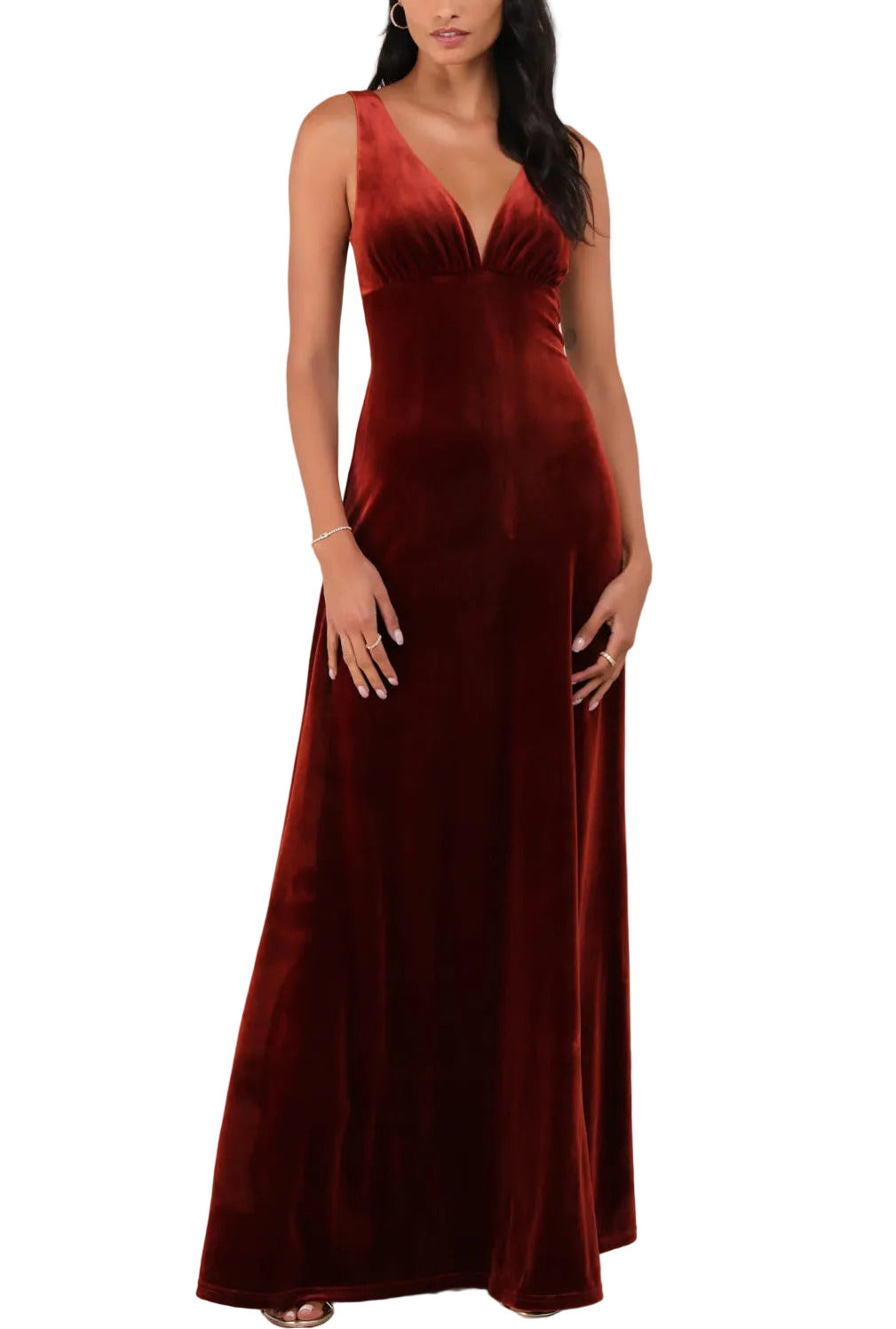 Z| Lulus Rust Velvet Sleeveless Maxi Evening Dress