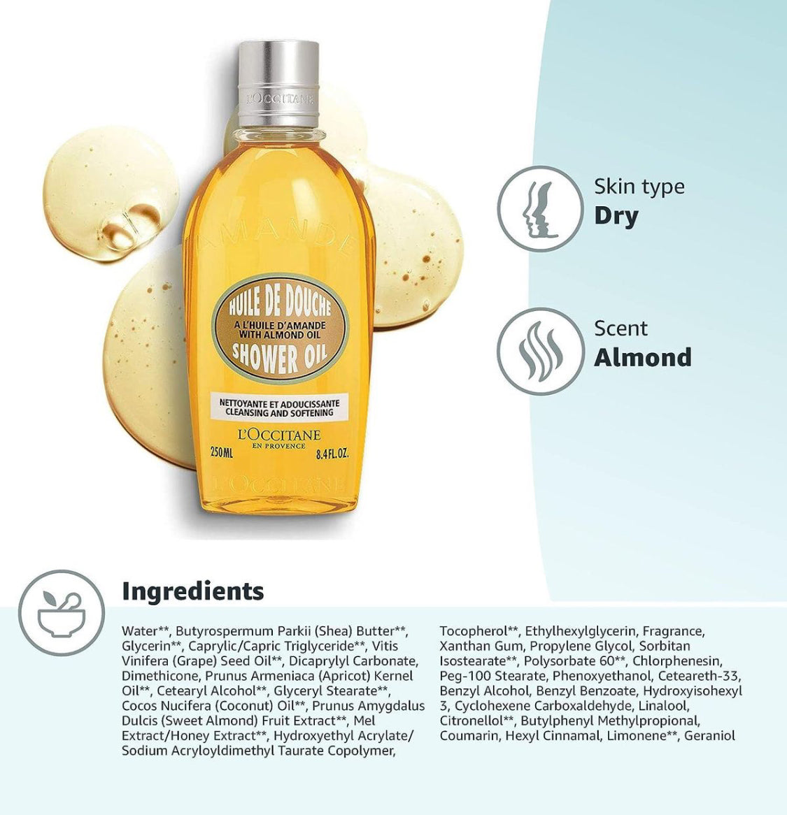 L'OCCITANE | Mini Almond Cleansing and Softening Shower Oil