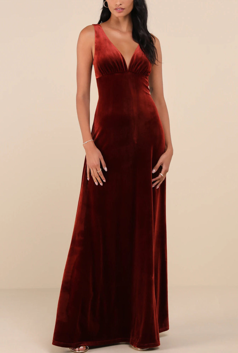 Lulus Rust Velvet Sleeveless Maxi Evening Dress