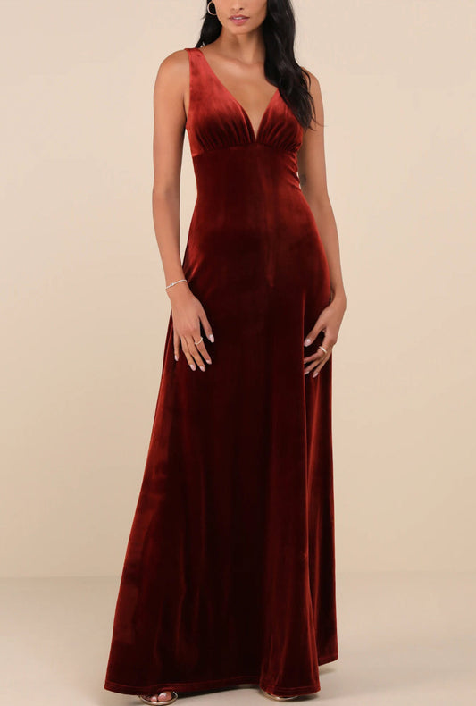 Lulus Rust Velvet Sleeveless Maxi Evening Dress