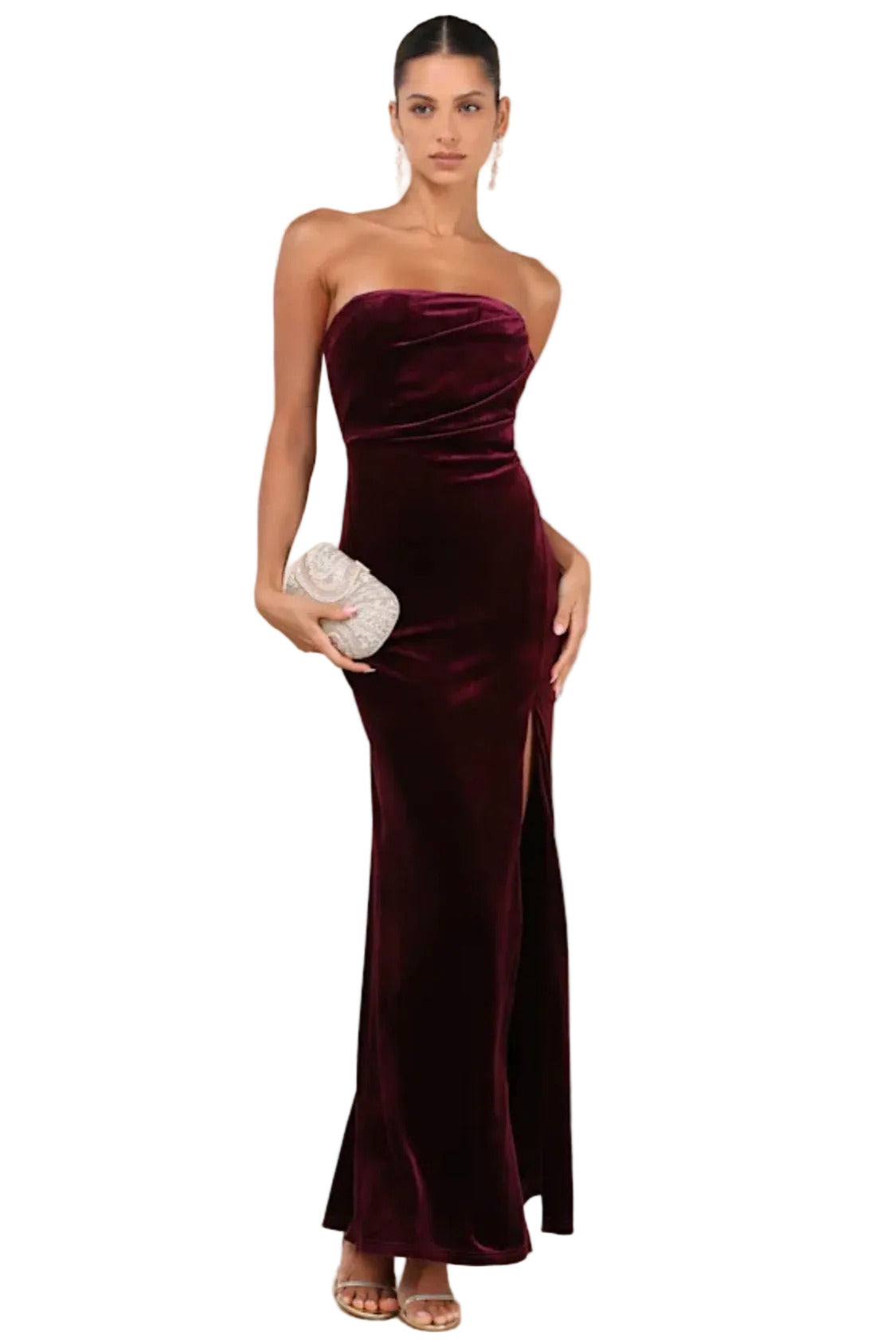 Z| Lulus Plum Purple Velvet Strapless Maxi Dress