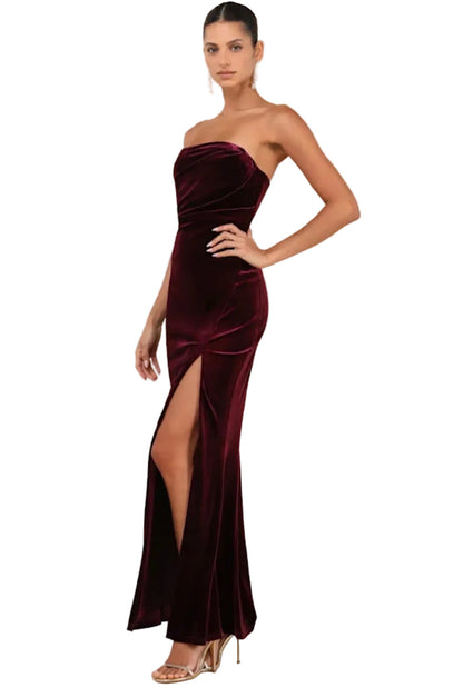 Z| Lulus Plum Purple Velvet Strapless Maxi Dress