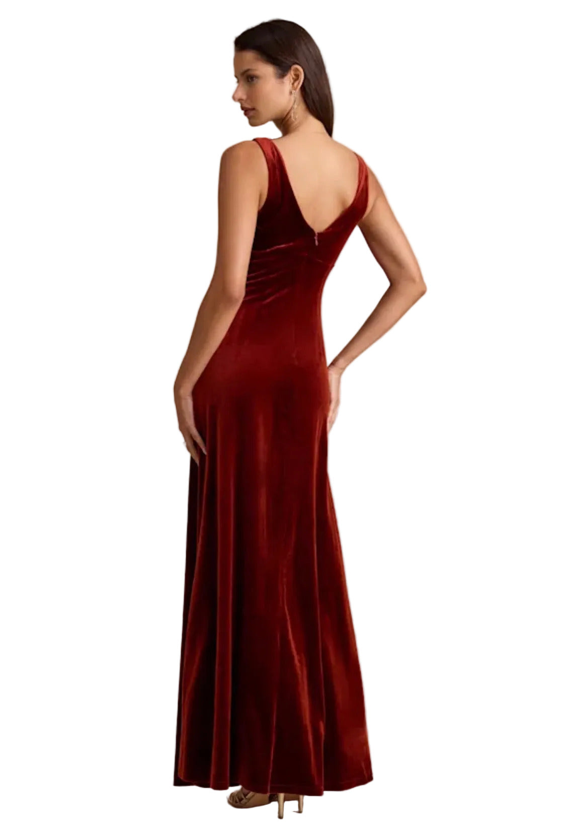 Z| Lulus Rust Velvet Sleeveless Maxi Evening Dress