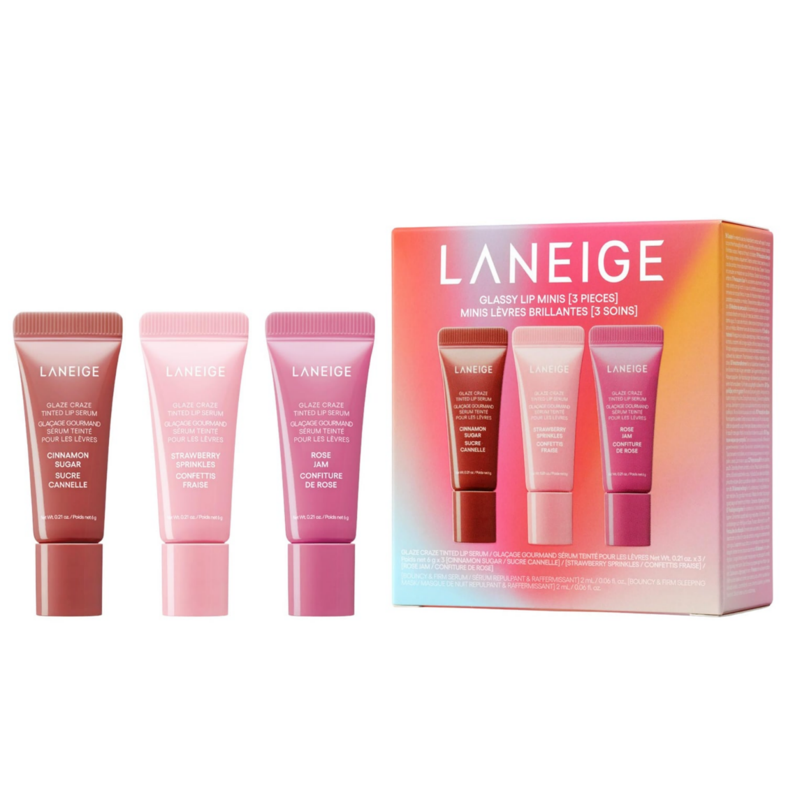 LANEIGE | Glassy Lip Minis | Tinted Peptide Lip Serum Gift Set